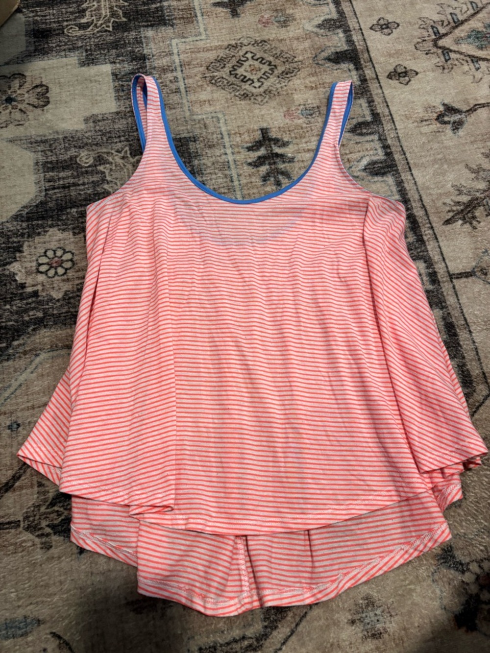American Eagle Pink and White Striped Tank with Blue Trim